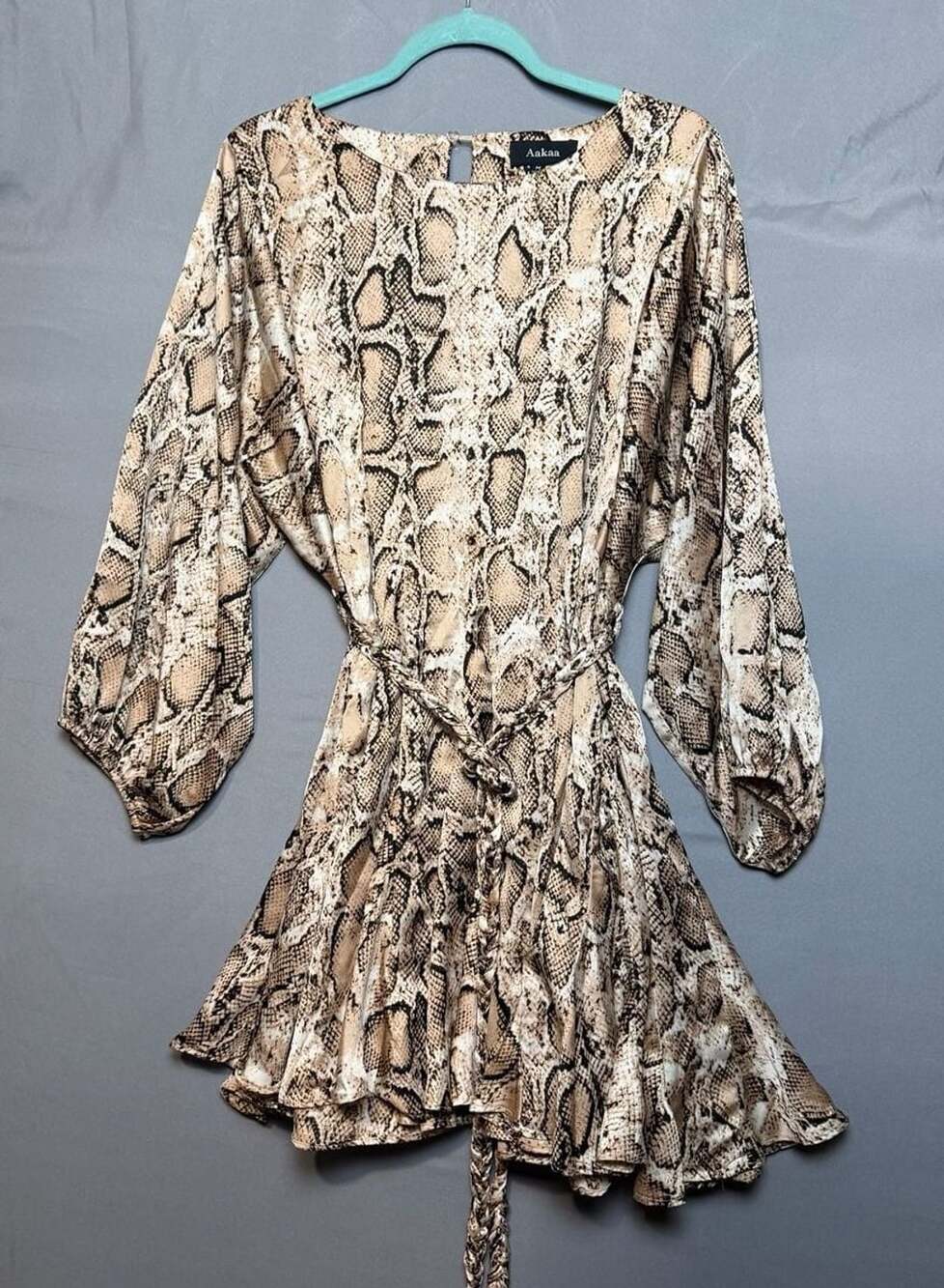 Aakaa Snakeskin Print Dress Size M Long Sleeve Beige Black
